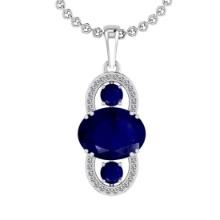 4.22 Ctw VS/SI1Blue sapphire and Diamond 14K White Gold Pendant Necklace (ALL DIAMOND ARE LAB GROWN