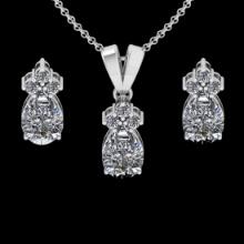 4.15 Ctw VS/SI1 Diamond 14K White Gold Pendant +Earrings Necklace Set (ALL DIAMOND ARE LAB GROWN )