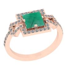 1.34 Ctw VS/SI1 Emerald And Diamond 14K Rose Gold Wedding Halo Ring
