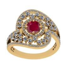 3.03 Ctw VS/SI1Ruby and Diamond 14K Yellow Gold Engagement Ring (ALL DIAMONDS ARE LAB GROWN)