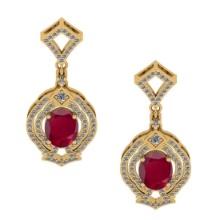 6.20 Ctw VS/SI1 Ruby And Diamond 14K Yellow Gold Dangling Earrings (ALL DIAMOND ARE LAB GROWN )