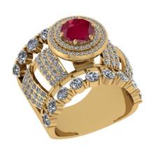 6.38 Ctw VS/SI1Ruby and Diamond 14K Yellow Gold Engagement Ring (ALL DIAMONDS ARE LAB GROWN)