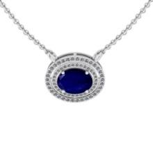 2.92 Ctw VS/SI1 Blue Sapphire And Diamond 14K White Gold Necklace (ALL DIAMOND ARE LAB GROWN )