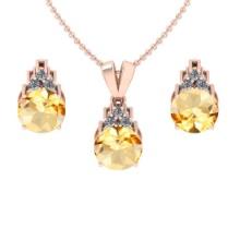 4.65 Ctw VS/SI1 Citrine and Diamond 14K Rose Gold Pendant +Earrings Necklace Set (ALL DIAMOND ARE LA
