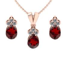 4.15 Ctw VS/SI1 Garnet and Diamond 14K Rose Gold Pendant +Earrings Necklace Set (ALL DIAMOND ARE LAB