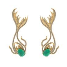 6.47 CtwVS/SI1 Emerald And Diamond 14K Yellow Gold Dangling Earrings( ALL DIAMOND ARE LAB GROWN )