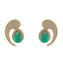 8.25 CtwVS/SI1 Emerald And Diamond 14K Yellow Gold Stud Earrings ( ALL DIAMOND ARE LAB GROWN )
