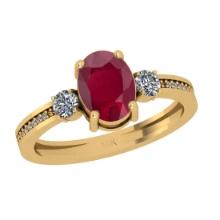 1.25 Ctw VS/SI1 Ruby And Diamond 14K Yellow Gold Ring ALL DIAMOND ARE LAB GROWN