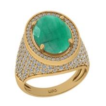 7.50 Ctw VS/SI1 Emerald And Diamond 14K Yellow Gold Engagement Ring