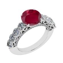 4.65 Ctw VS/SI1 Ruby and Diamond 14K White Gold Engagement Ring (ALL DIAMOND ARE LAB GROWN)