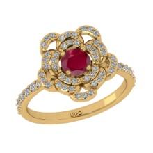 0.92 Ctw VS/SI1 Ruby and Diamond Prong Set 14K Yellow Gold Engagement Ring