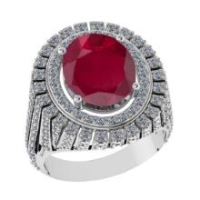 3.92 Ctw VS/SI1 Ruby and Diamond 14K White Gold Vintage Style Ring (ALL DIAMOND ARE LAB GROWN DIAMON