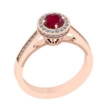 0.82 Ctw VS/SI1 Ruby And Diamond 14K Rose Gold Engagement Halo Ring