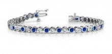 14KT WHITE GOLD 3 CTW G-H VS2/SI1 CLASSIC ROUND BEZEL SET & SAPPHIRE TENNIS BRACELET LAB-GROWN DIAMO