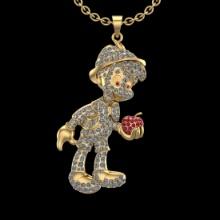 4.96 Ctw VS/SI1 Ruby and Diamond Style Prong Set 14K Yellow Gold Hip Hop theme Necklace (ALL DIAMOND
