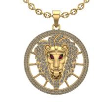 1.72 Ctw SI2/SI1 Ruby and Diamond Style Men's collection 18K Yellow Gold lion Necklace (ALL DIAMOND