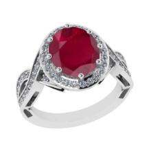 2.90 Ctw VS/SI1 Ruby and Diamond 14K White Gold Vintage Style Ring (ALL DIAMOND ARE LAB GROWN DIAMON