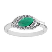 0.57 Ctw VS/SI1 Emerald And Diamond 14K White Gold Engagement Ring