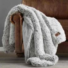 Frye Arctic Luxe Faux Fur Throw Reversible Fleece Blanket 60 X 70" Gray Charcoal