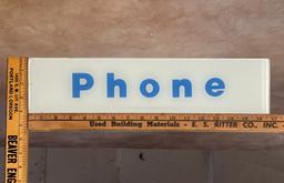 Vintage Glass Phone Booth Sign in Blue and White