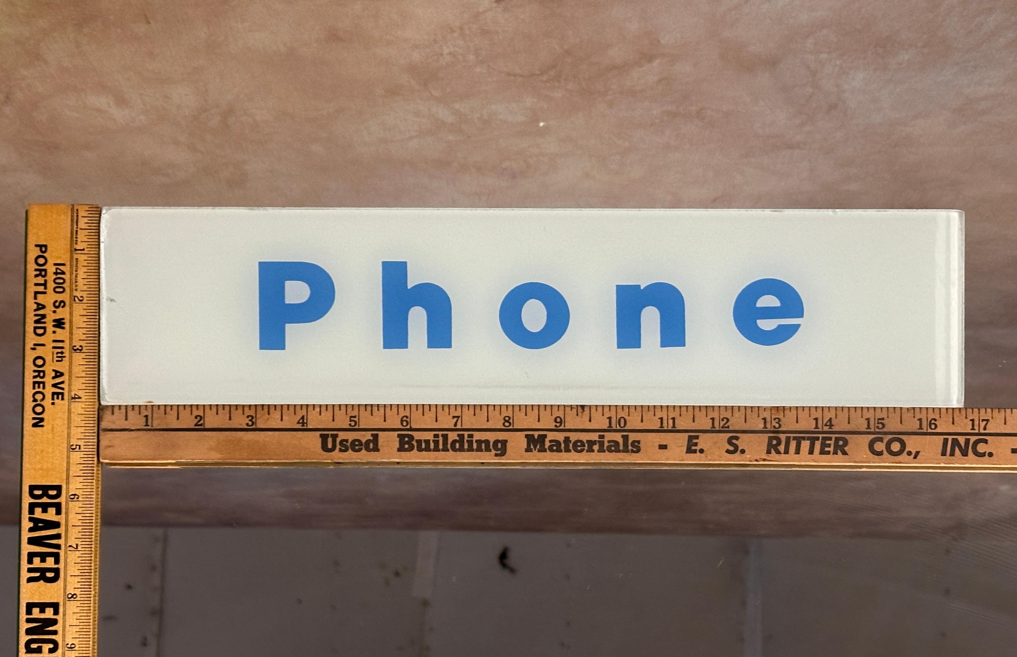 Vintage Glass Phone Booth Sign in Blue and White