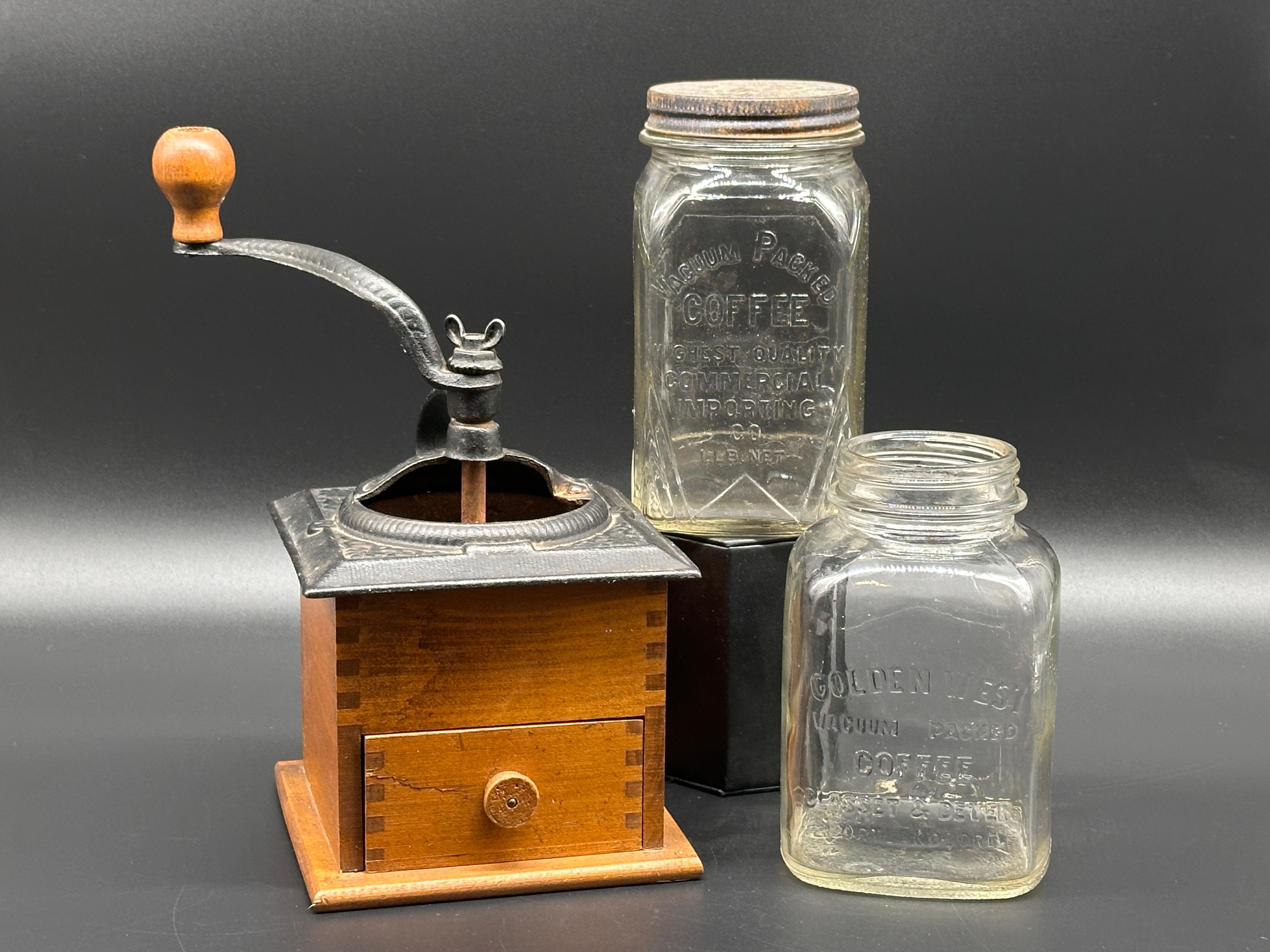 Coffee Grinder and Two Glass Coffee Jars