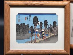 (2) Framed Hiroshige Grabado WoodBlock Prints