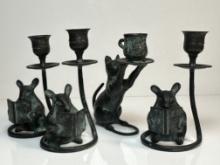 Set of Four Bronze figural Candle sticks