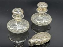 Three Silver Overlay Perfume Bottles