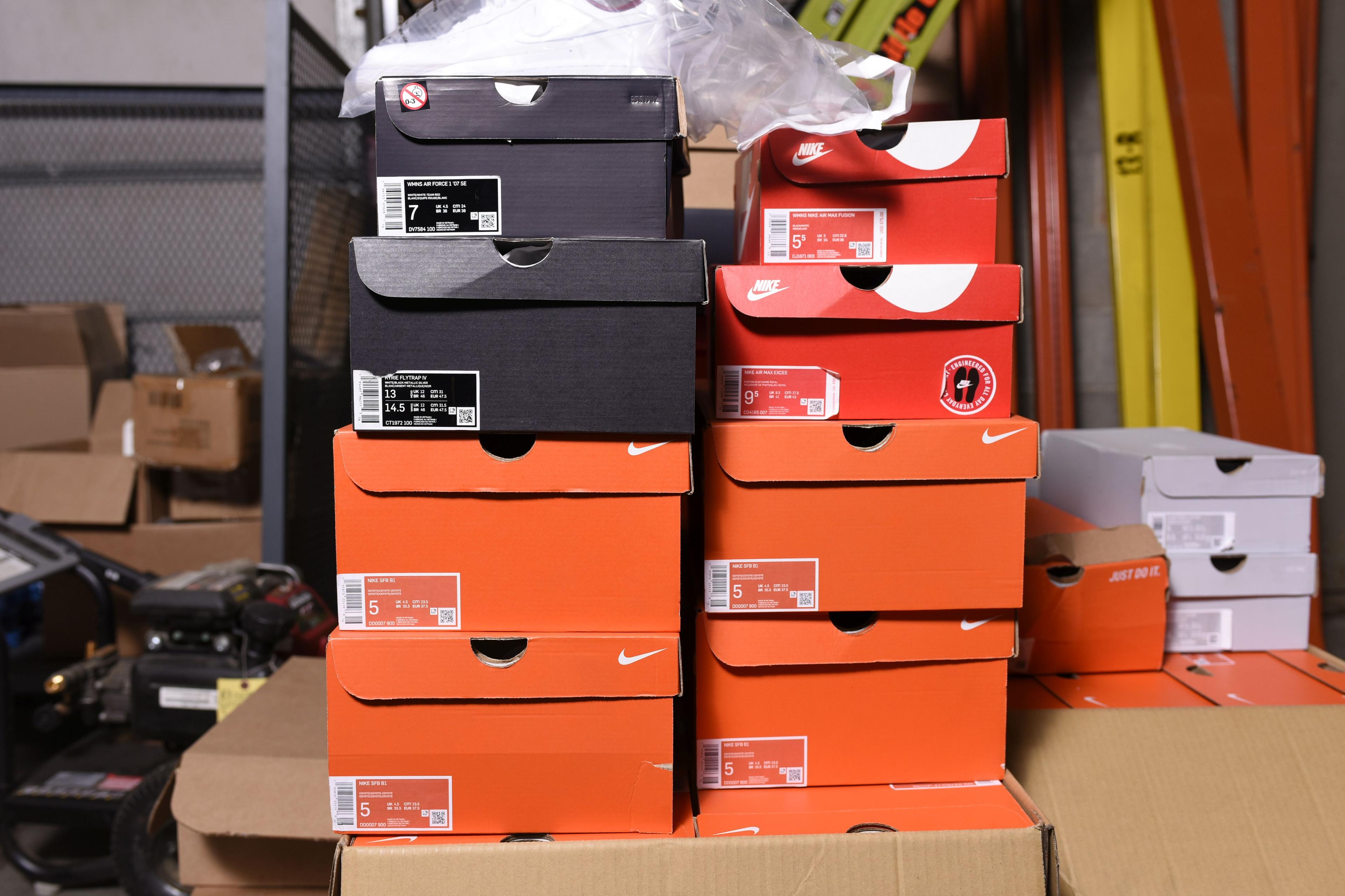 Pallet of Nike Shoes, Various Sizes and Models, Air Max, Air Force 1, SFB, Zoom Air, Fly Trap