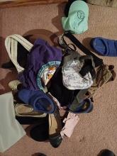 lot of items such as shoes, caps, hats and handbags
