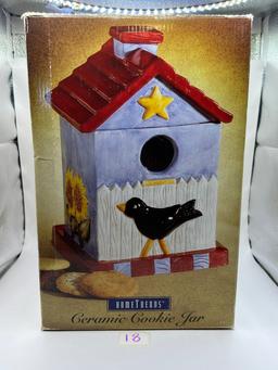 Ceramic cookie jar bird house with original box
