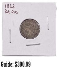 1833 Rot Dies Capped Bust Dime VF