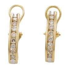 14K Gold Diamond J Curve Earrings, 1.00tcw, 6.2g