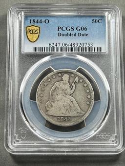 L@@K 1844-O Seated Liberty Half Dollar, DOUBLED DATE in PCGS G06 holder