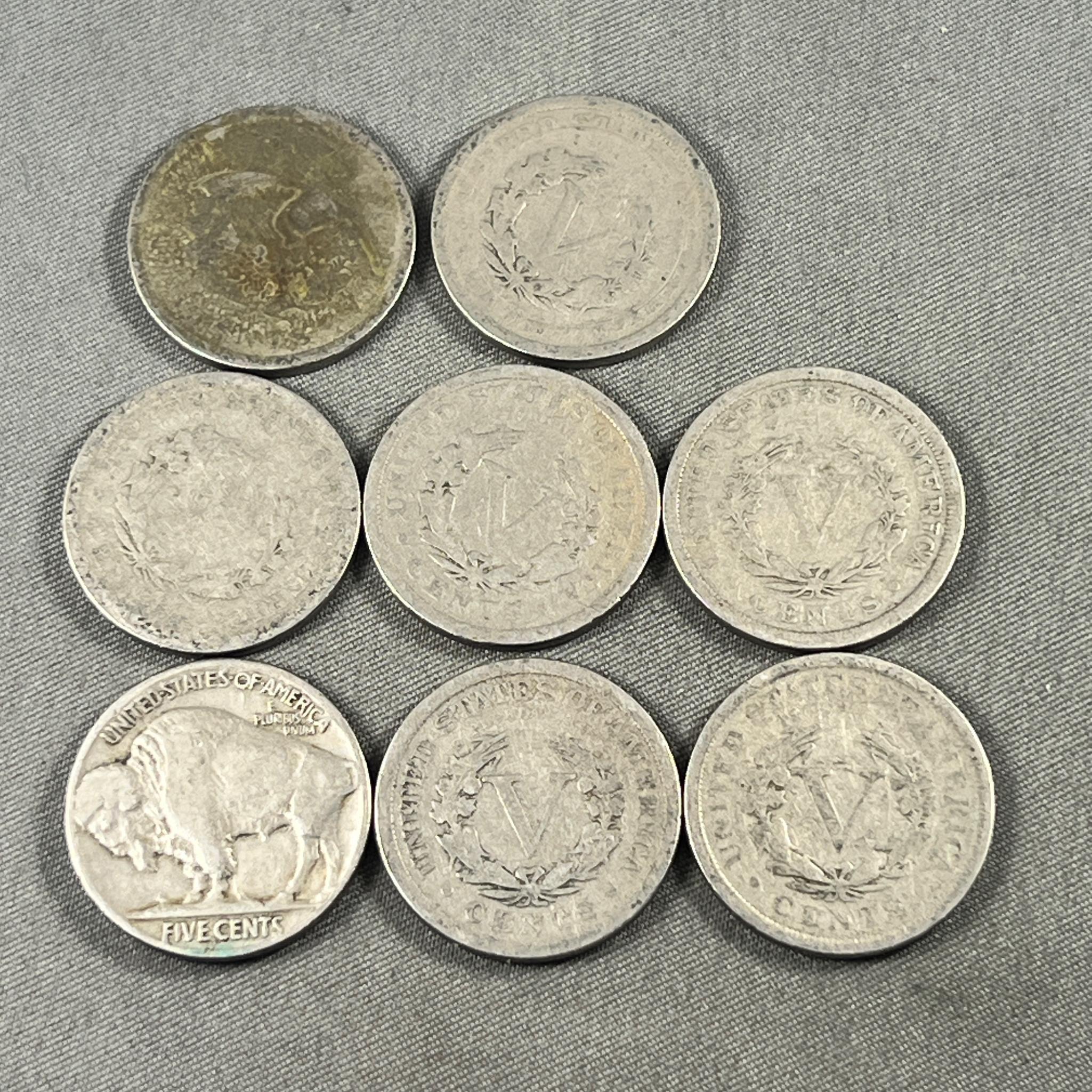 US Nickel lot, 1926 Buffalo, and 8 V Nickels, 1901-1908