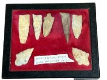 Arrowheads Frame of 7 points from South Carolina Burkheim collection largest 2"