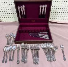 Sterling Silver Flatware Set, 10 Butter Knives w/ sterling handles, 8 spoons, 9 lg forks, 8 sm forks