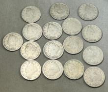 V Nickel COLLECTION STARTER,no duplicate dates, 1887, 1893, 1895, 1899, 1900-1908, 1910-1912