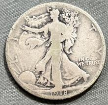 1918-S Walking Liberty Half Dollar, 90% Silver