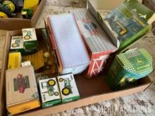 Flat of John Deere items to include christmas ornaments, salt & pepper shakers etc.