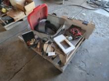 Pallet W/ Tool Box & Contents, Sprayer & Tote of Rubber Baseboard