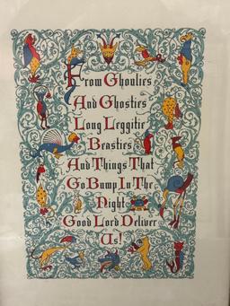 VINTAGE GHOULIES GHOSTIES BUMP IN THE NIGHT SCOTTISH PRAYER LITHOGRAPH