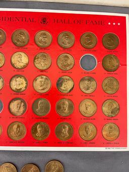 Vintage Complete 35 Piece Solid Bronze Franklin Min Presidential Coins