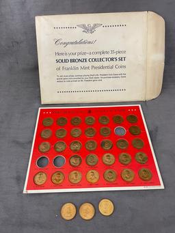Vintage Complete 35 Piece Solid Bronze Franklin Min Presidential Coins