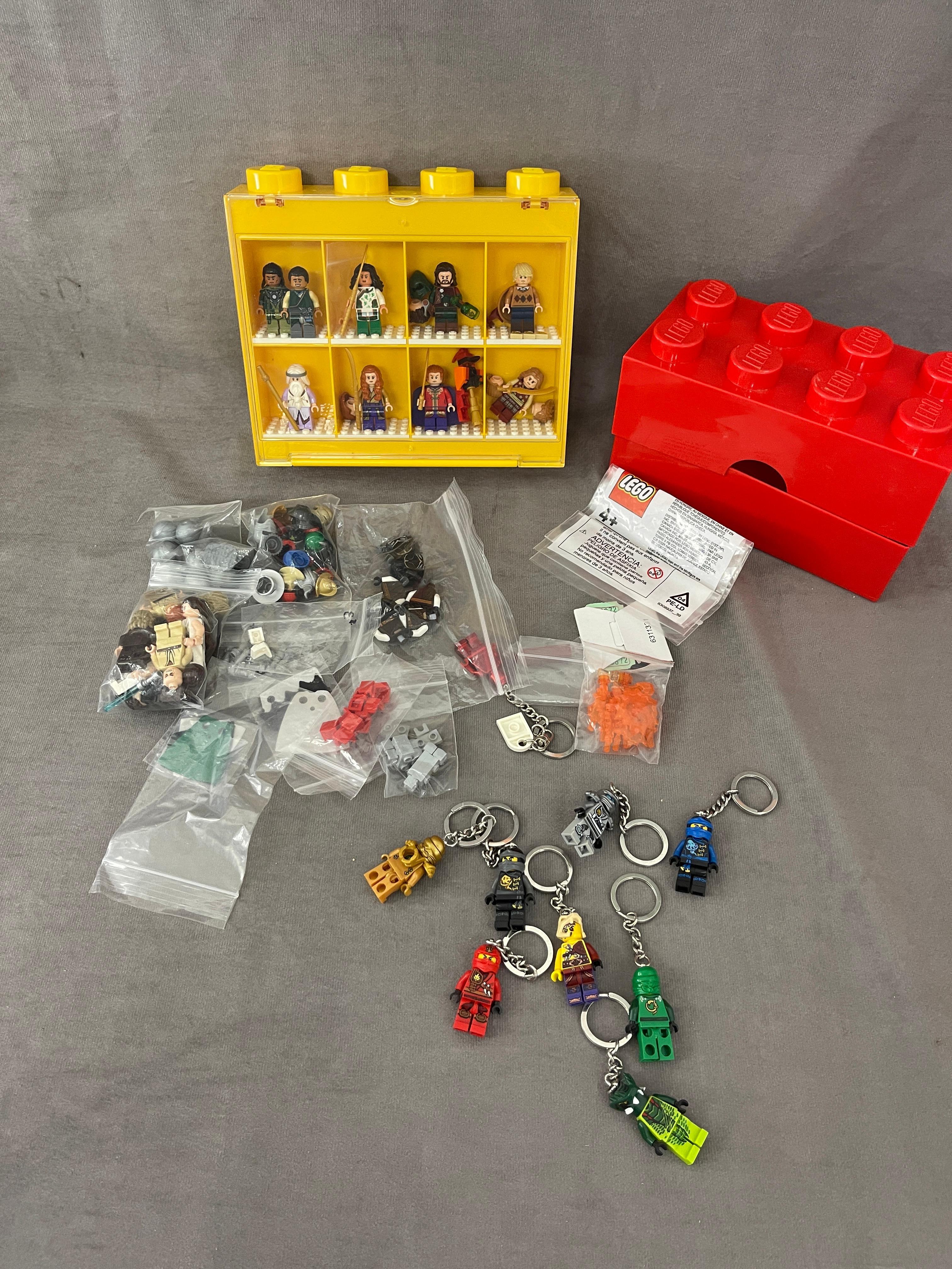 LEGO Minifigure Mini Lego People with Display Case and Keychain Collection Lot