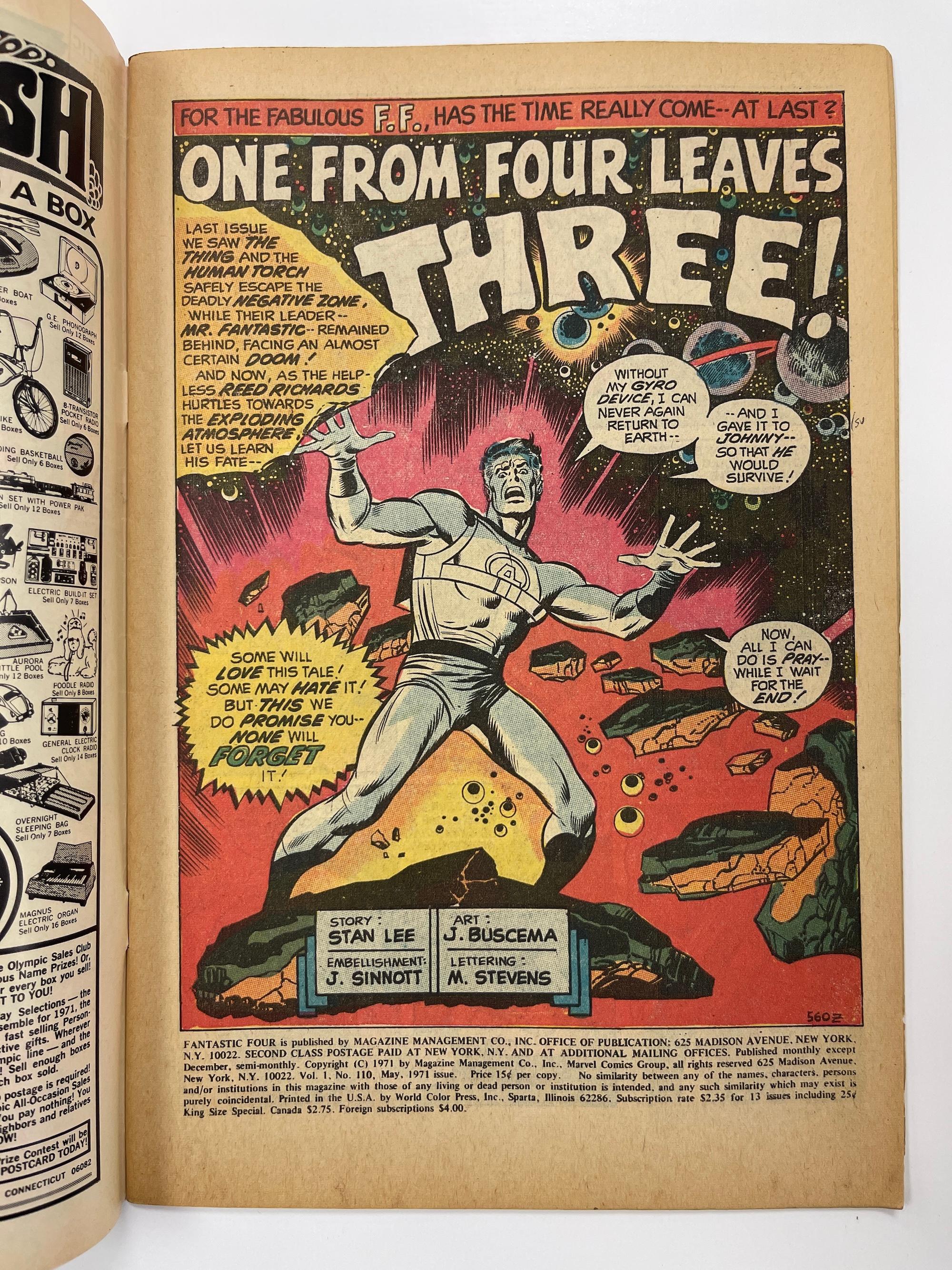Fantastic Four #110 RARE Green Printing Error Silver Age Marvel 1971