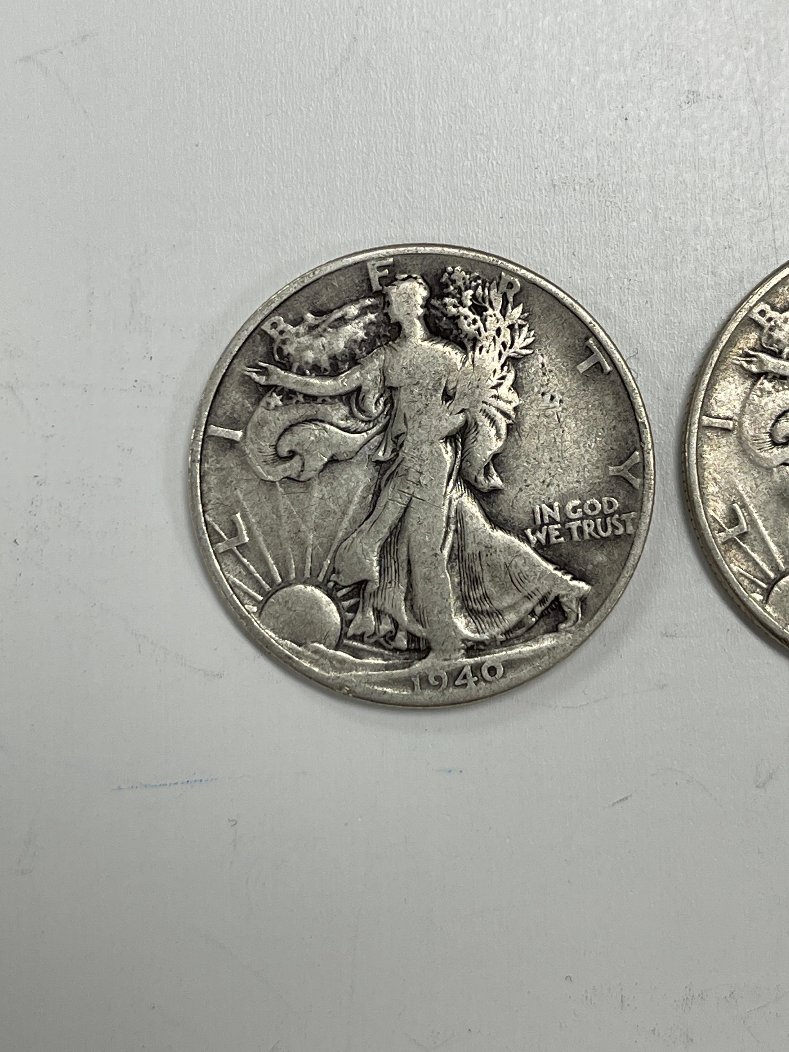 Vintage Silver One Dollar Face Half Dollar Value Walking Liberty Coin Collection Lot of 2