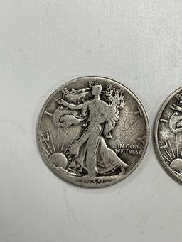 Vintage Silver One Dollar Face Half Dollar Value Walking Liberty Coin Collection Lot of 2