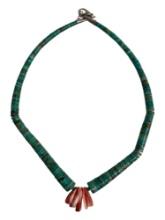 STERLING SILVER CORAL TURQUOISE NATIVE AMERICAN VINTAGE NECKLACE